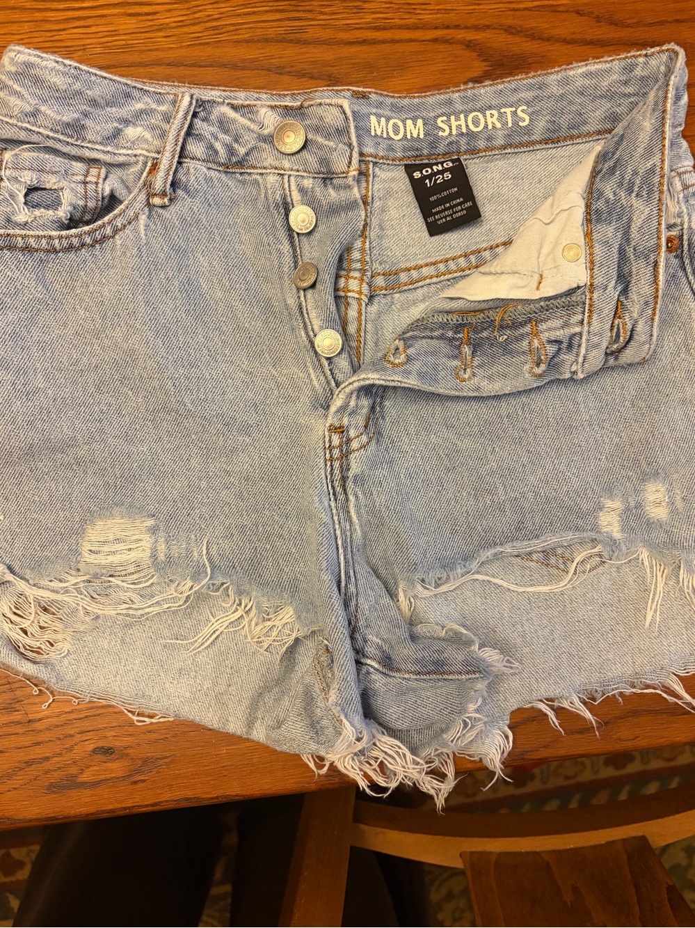 Light Blue Distressed Mom Jean Shorts